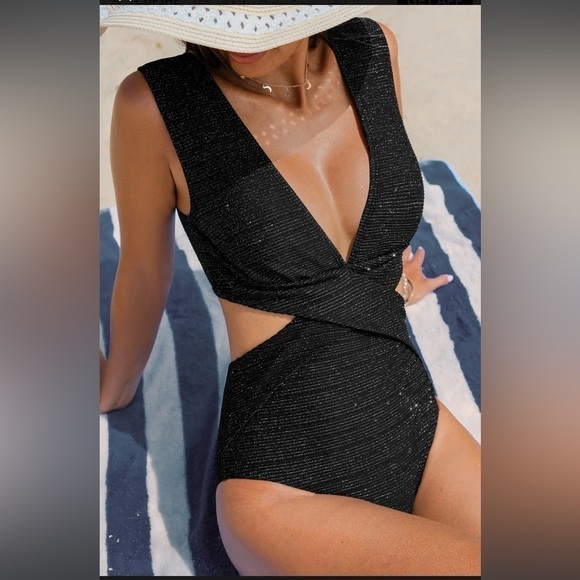 Cupshe Black Moonlit Plunging Monokini Swimsuit Large - Picture 5 of 16